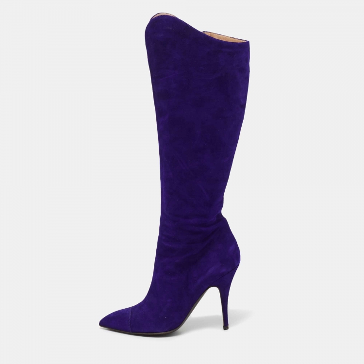 Pre Owned Roberto Cavalli Blue Suede Calf Length Boots Size 40 