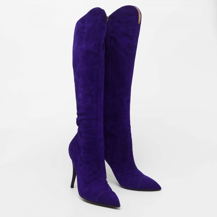 Pre Owned Roberto Cavalli Blue Suede Calf Length Boots Size 40 