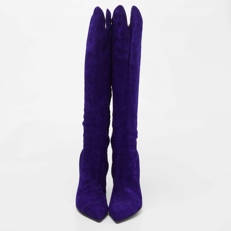 Pre Owned Roberto Cavalli Blue Suede Calf Length Boots Size 40 