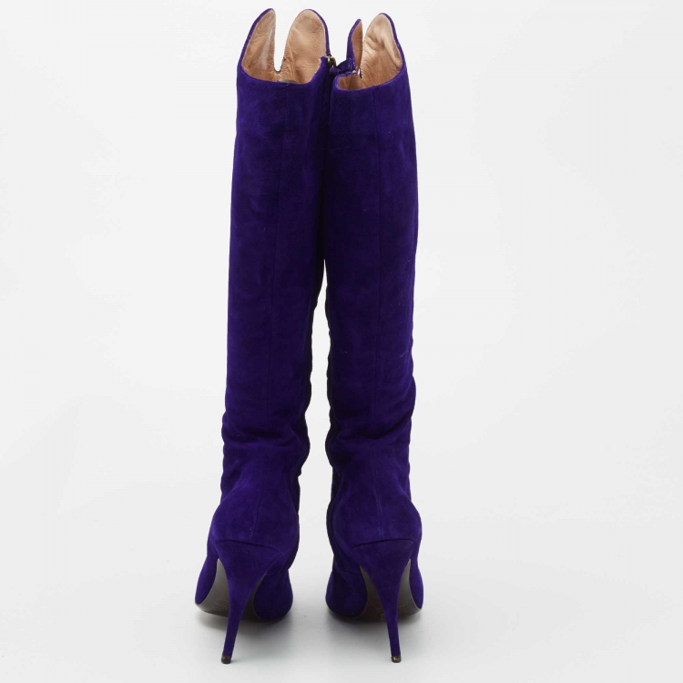 Pre Owned Roberto Cavalli Blue Suede Calf Length Boots Size 40 
