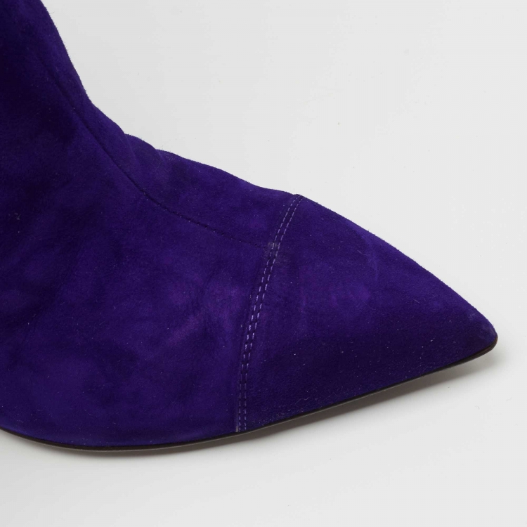 Pre Owned Roberto Cavalli Blue Suede Calf Length Boots Size 40 