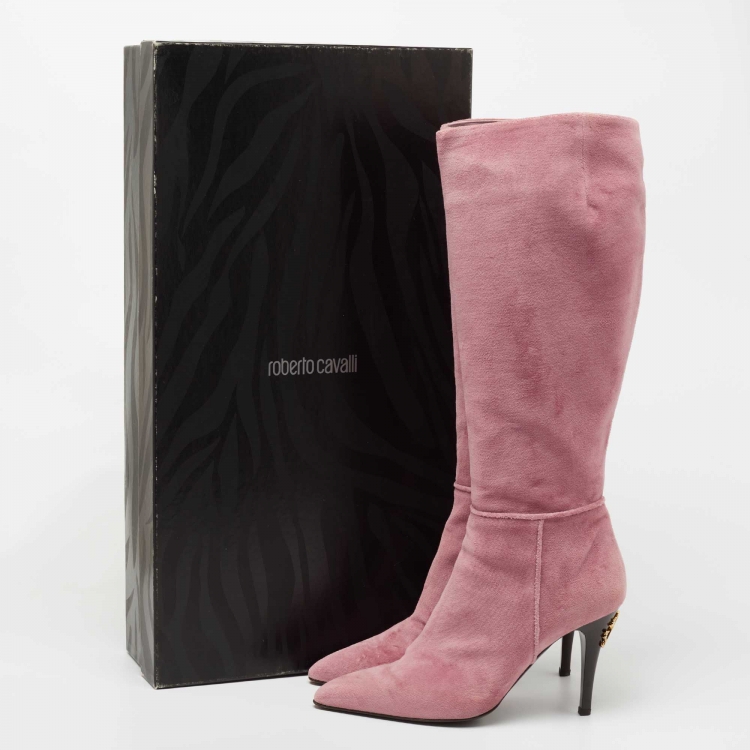 Pre Owned Roberto Cavalli Pink Suede Calf Length Boots Size 40