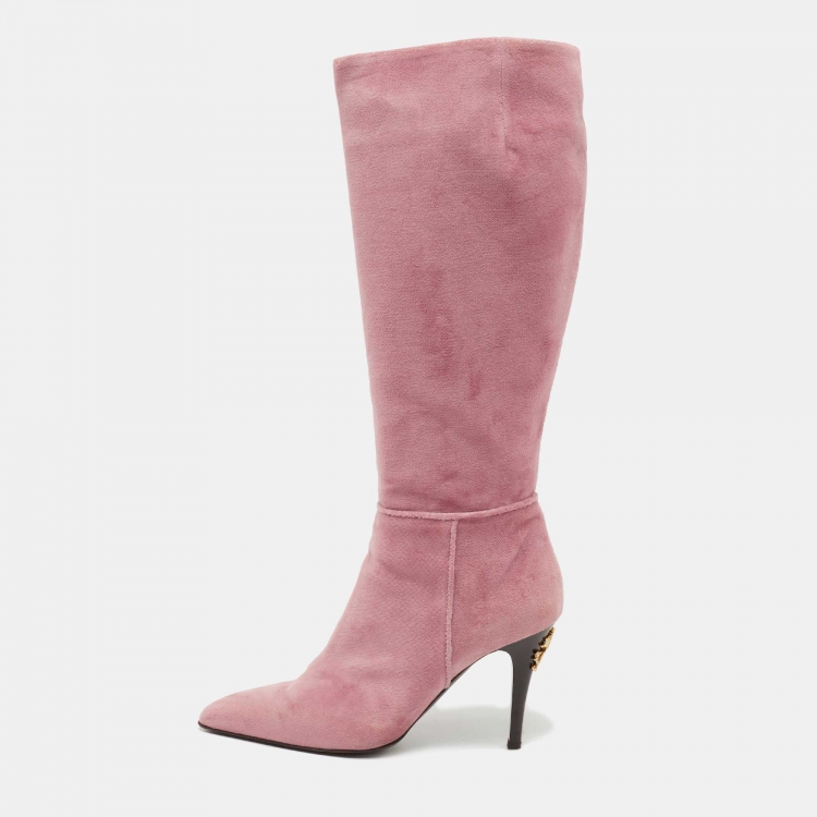 Pre Owned Roberto Cavalli Pink Suede Calf Length Boots Size 40