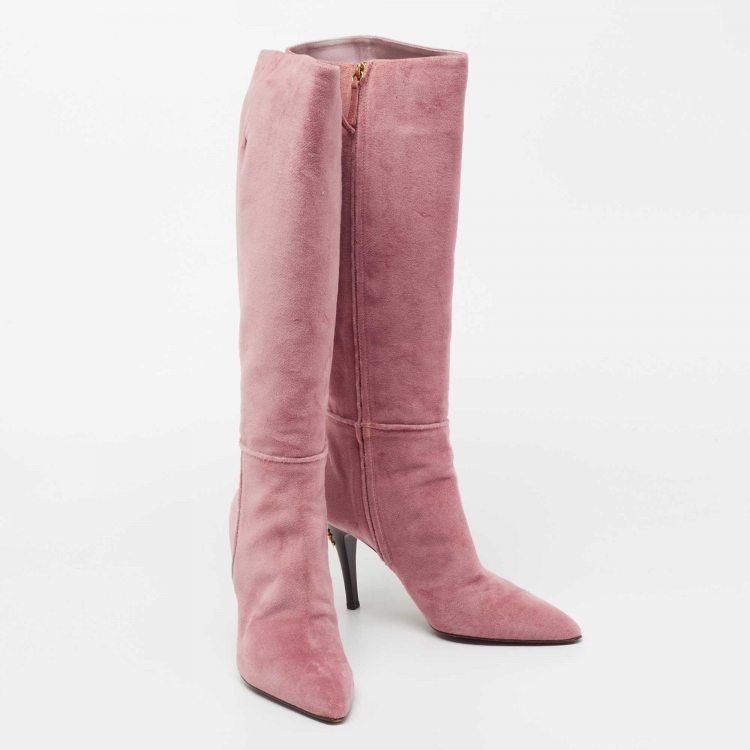 Pre Owned Roberto Cavalli Pink Suede Calf Length Boots Size 40