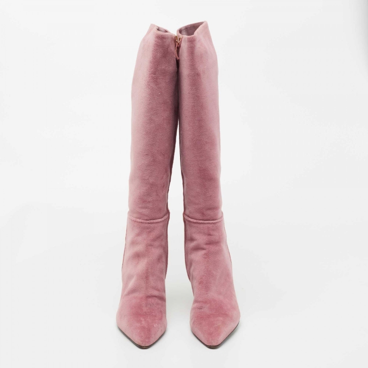 Pre Owned Roberto Cavalli Pink Suede Calf Length Boots Size 40