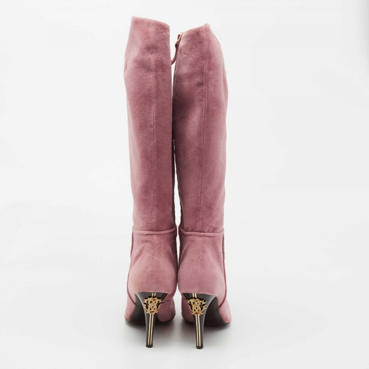 Pre Owned Roberto Cavalli Pink Suede Calf Length Boots Size 40