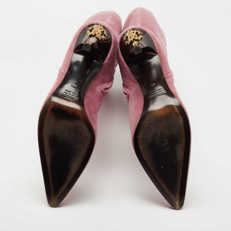 Pre Owned Roberto Cavalli Pink Suede Calf Length Boots Size 40