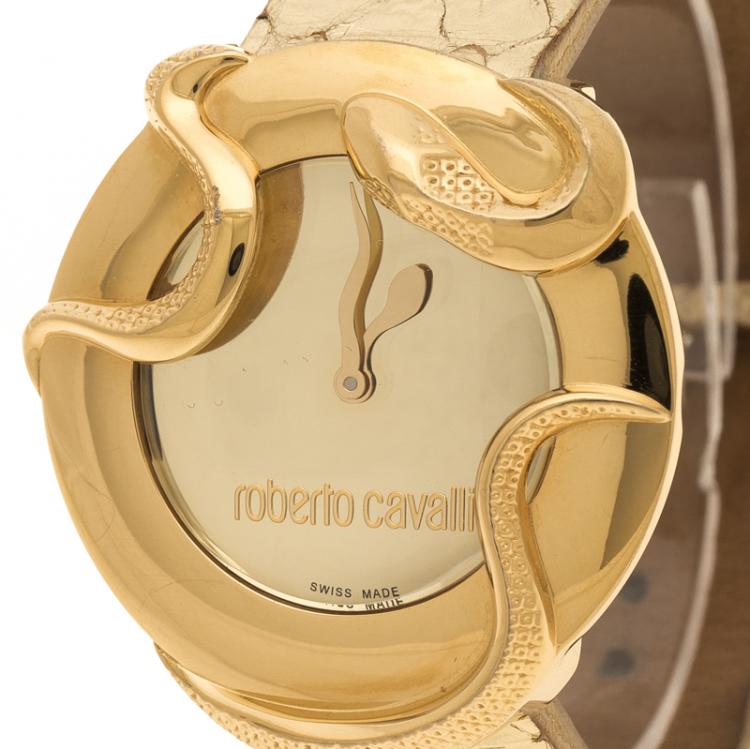 مملوكة مسبقًا Roberto Cavalli Gold-Plated Stainless Steel Snake Women's Wristwatch 37 mm