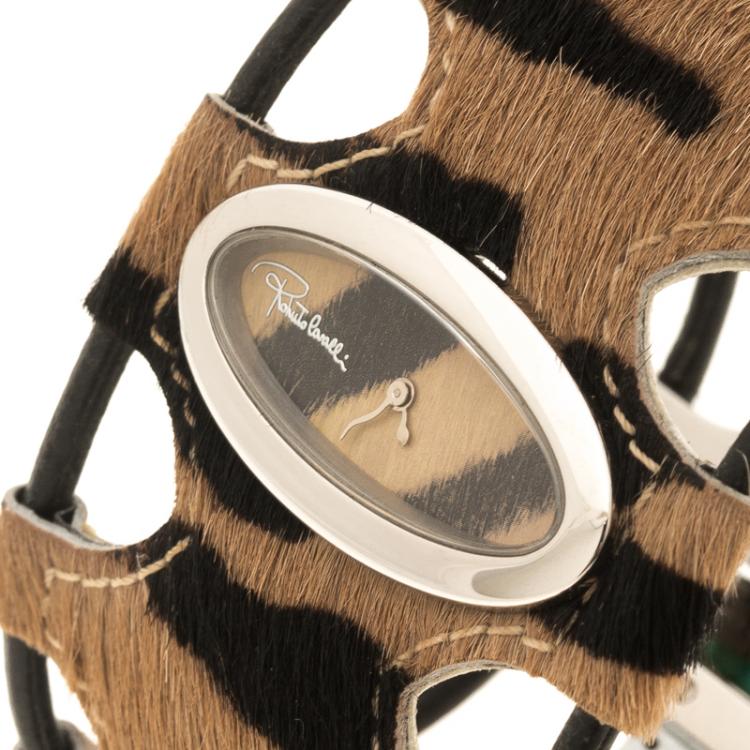 Pre Owned Roberto Cavalli Brown Stainless Steel Classsic Women's Wristwatch 38 mm