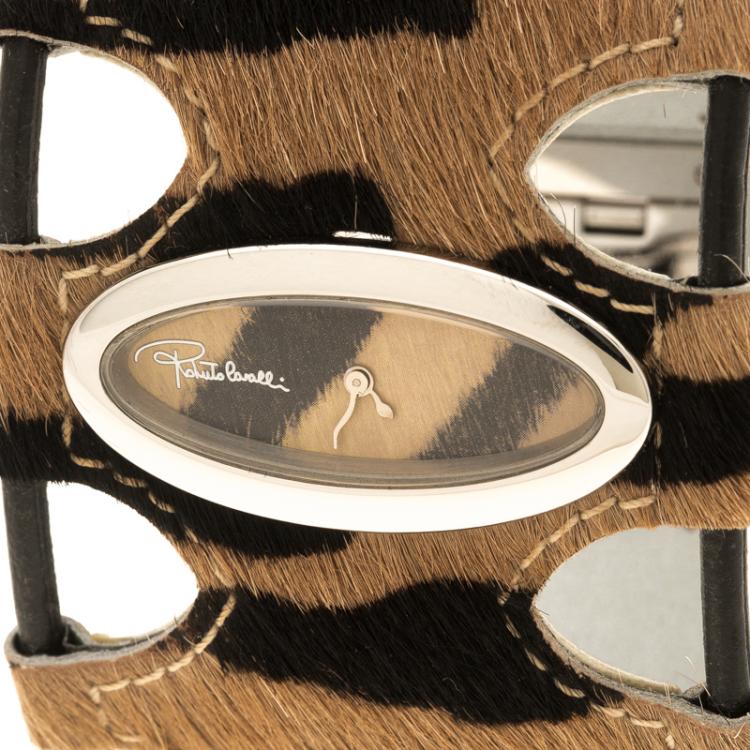 Pre Owned Roberto Cavalli Brown Stainless Steel Classsic Women's Wristwatch 38 mm