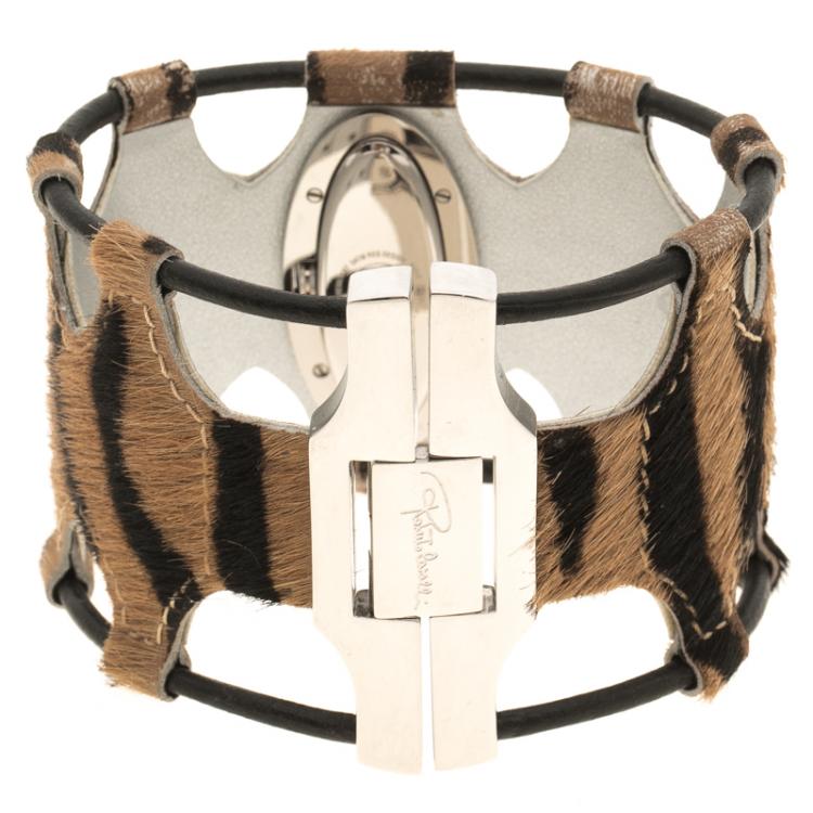 Pre Owned Roberto Cavalli Brown Stainless Steel Classsic Women's Wristwatch 38 mm