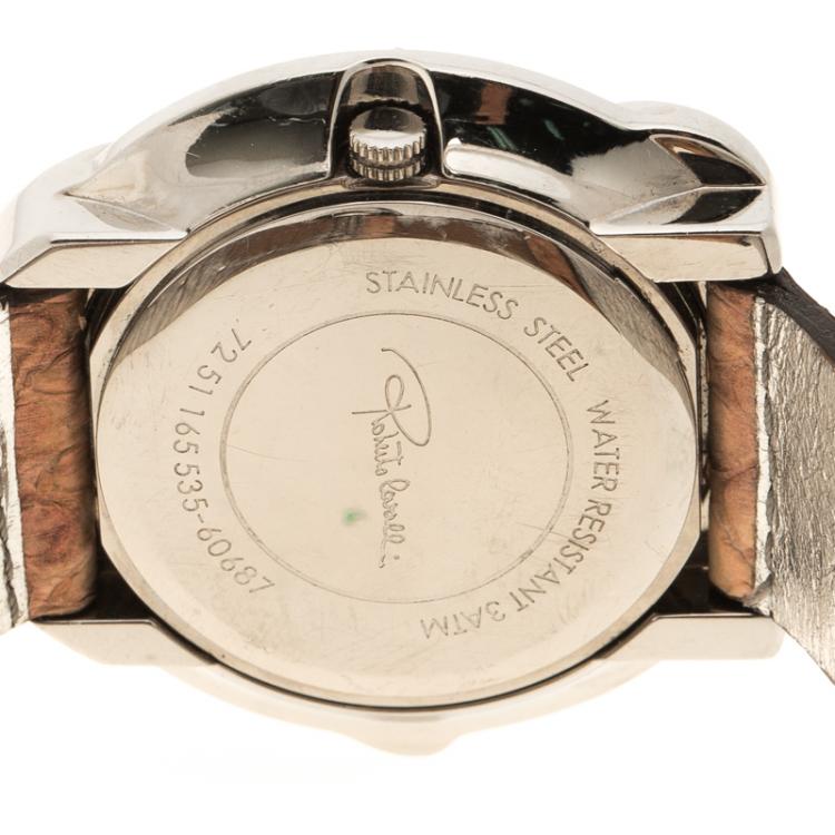 Pre Owned Roberto Cavalli Brown Stainless Steel Snake R7251165535 Women's Wristwatch 38 mm