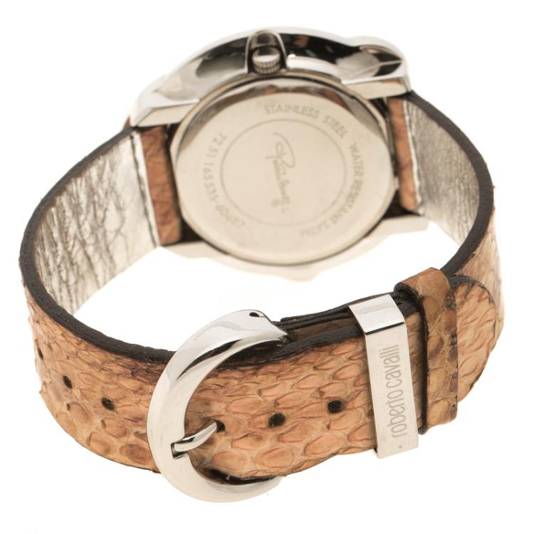 Pre Owned Roberto Cavalli Brown Stainless Steel Snake R7251165535 Women's Wristwatch 38 mm