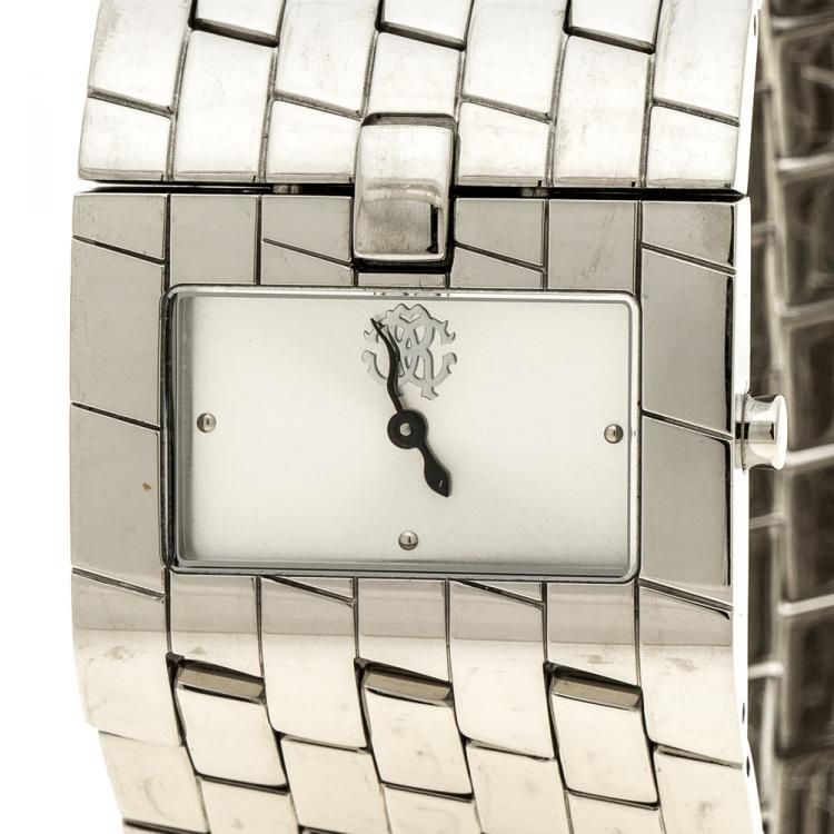 Pre Owned Roberto Cavalli Silver Stainless Steel Cleavage Women's Wristwatch 35MM