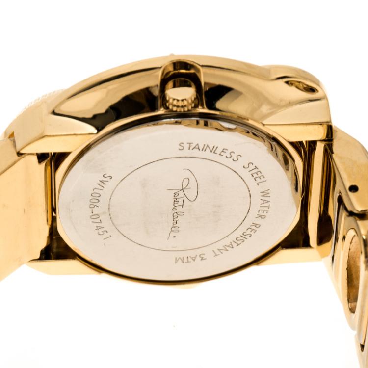 مملوكة مسبقًا Roberto Cavalli Cream Gold-Plated Stainless Steel Snake SWL006-07451 Women's Wristwatch 37 mm