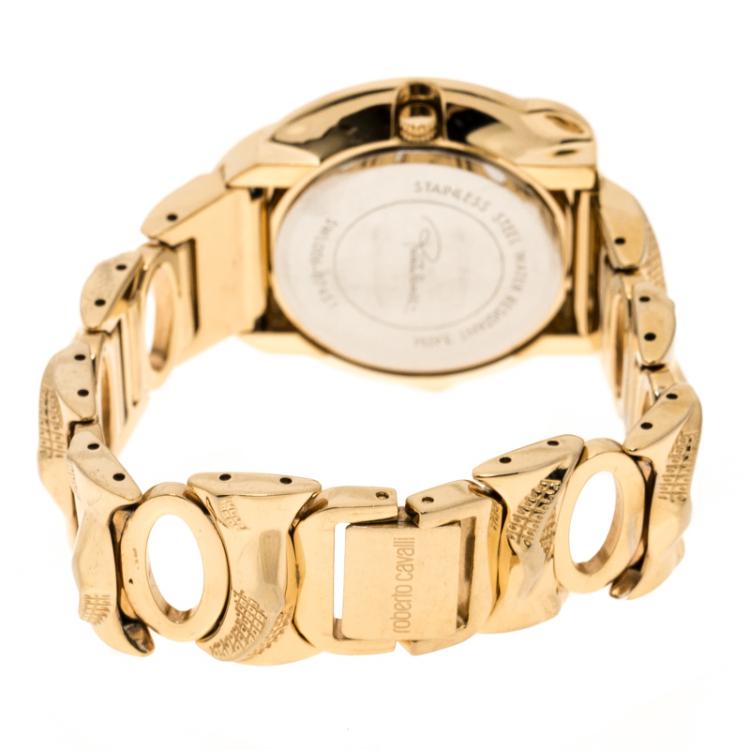 مملوكة مسبقًا Roberto Cavalli Cream Gold-Plated Stainless Steel Snake SWL006-07451 Women's Wristwatch 37 mm