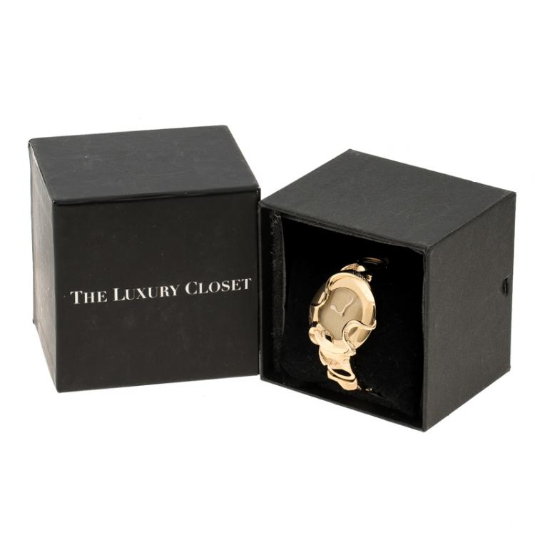 مملوكة مسبقًا Roberto Cavalli Cream Gold-Plated Stainless Steel Snake SWL006-07451 Women's Wristwatch 37 mm