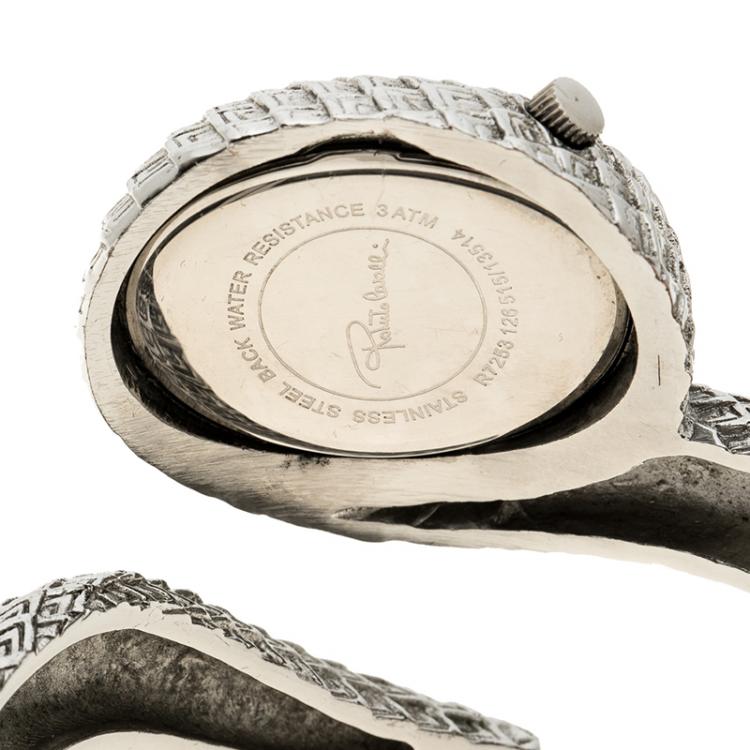 Pre Owned Roberto Cavalli Silver Stainless Steel Bangle Bracelet R7253 Women's Wristwatch 30 mm