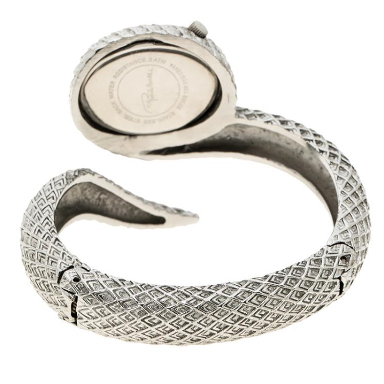 Pre Owned Roberto Cavalli Silver Stainless Steel Bangle Bracelet R7253 Women's Wristwatch 30 mm