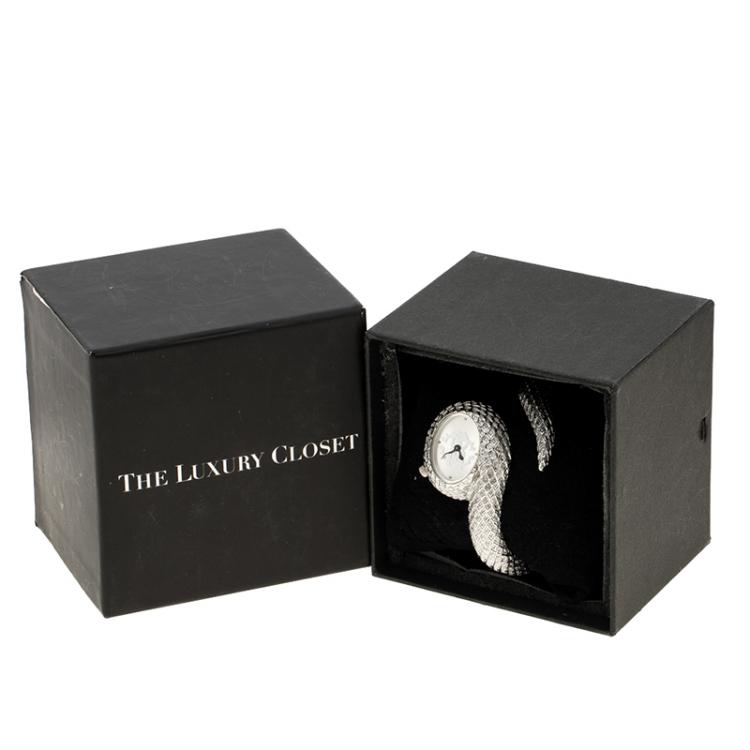 Pre Owned Roberto Cavalli Silver Stainless Steel Bangle Bracelet R7253 Women's Wristwatch 30 mm