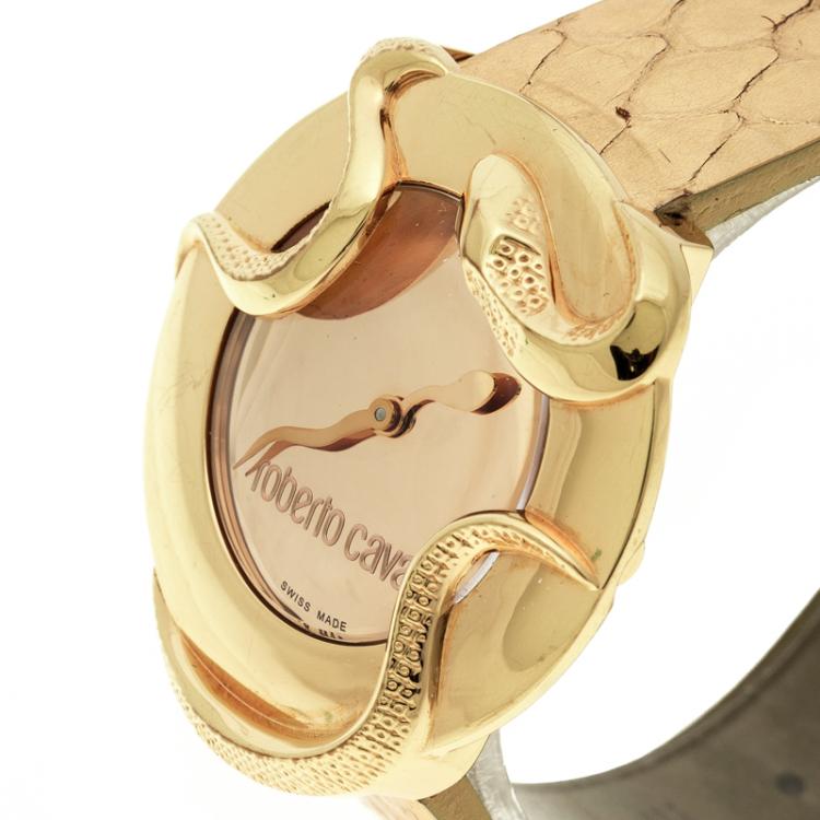 Pre Owned Roberto Cavalli Rose Gold-Plated Stainless Steel Snake Women's Wristwatch 37 mm