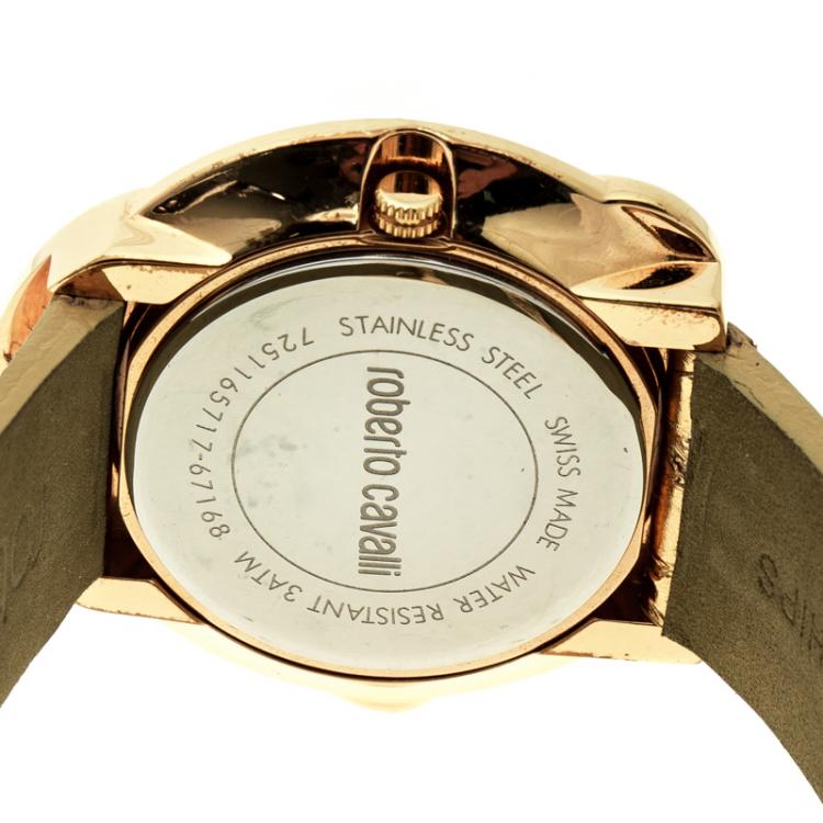 Pre Owned Roberto Cavalli Rose Gold-Plated Stainless Steel Snake Women's Wristwatch 37 mm