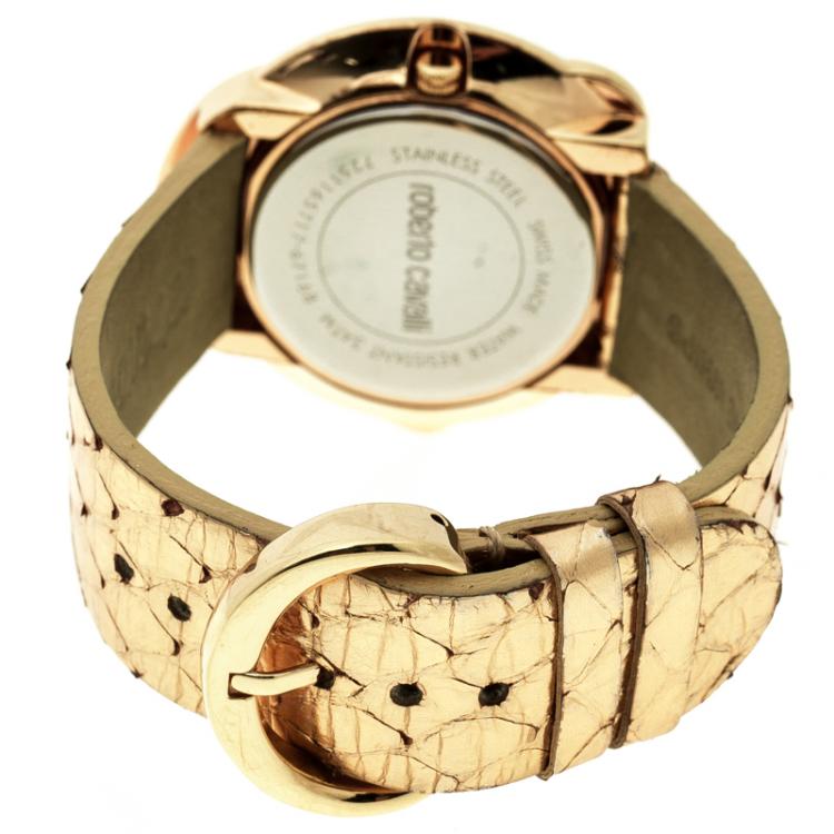 Pre Owned Roberto Cavalli Rose Gold-Plated Stainless Steel Snake Women's Wristwatch 37 mm