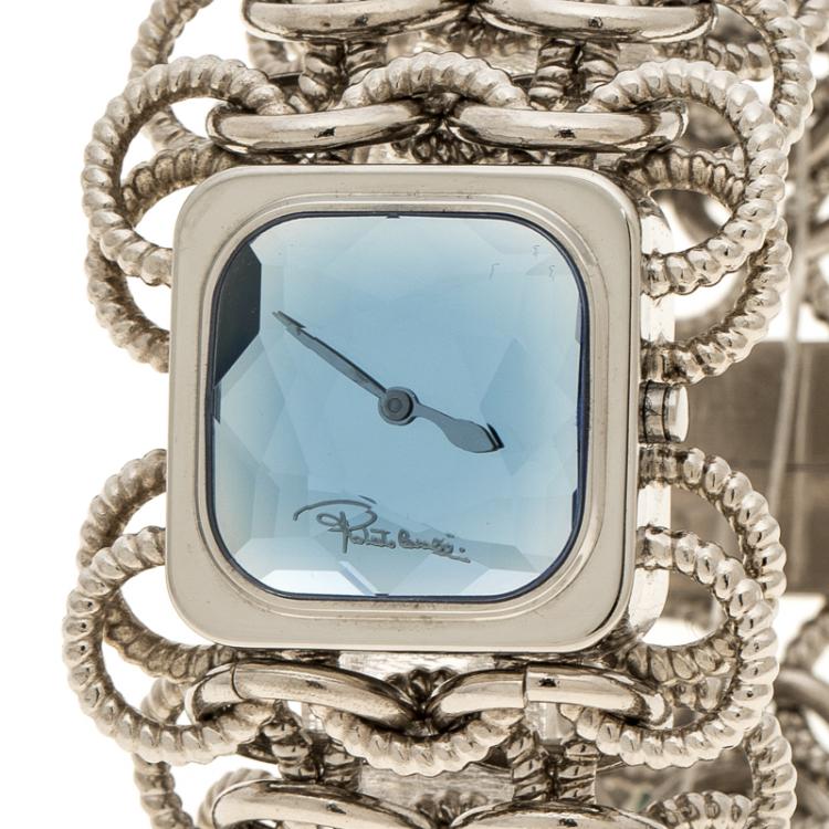 مملوكة مسبقًا Roberto Cavalli Blue Stainless Steel Chain Link Women's Wristwatch 24 mm