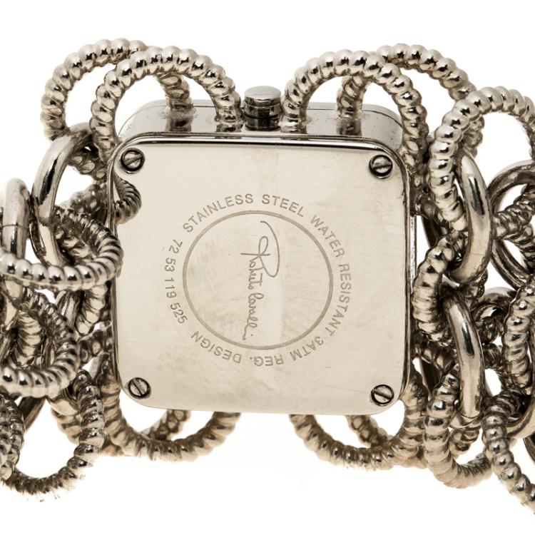 مملوكة مسبقًا Roberto Cavalli Blue Stainless Steel Chain Link Women's Wristwatch 24 mm
