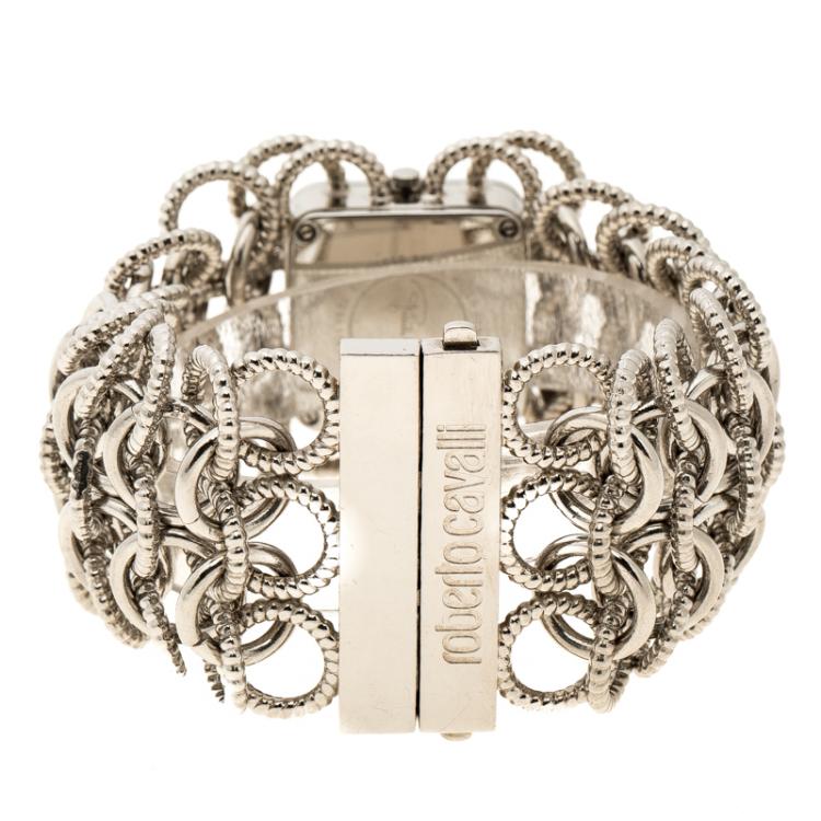 مملوكة مسبقًا Roberto Cavalli Blue Stainless Steel Chain Link Women's Wristwatch 24 mm