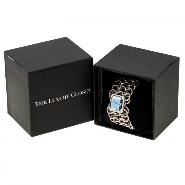مملوكة مسبقًا Roberto Cavalli Blue Stainless Steel Chain Link Women's Wristwatch 24 mm