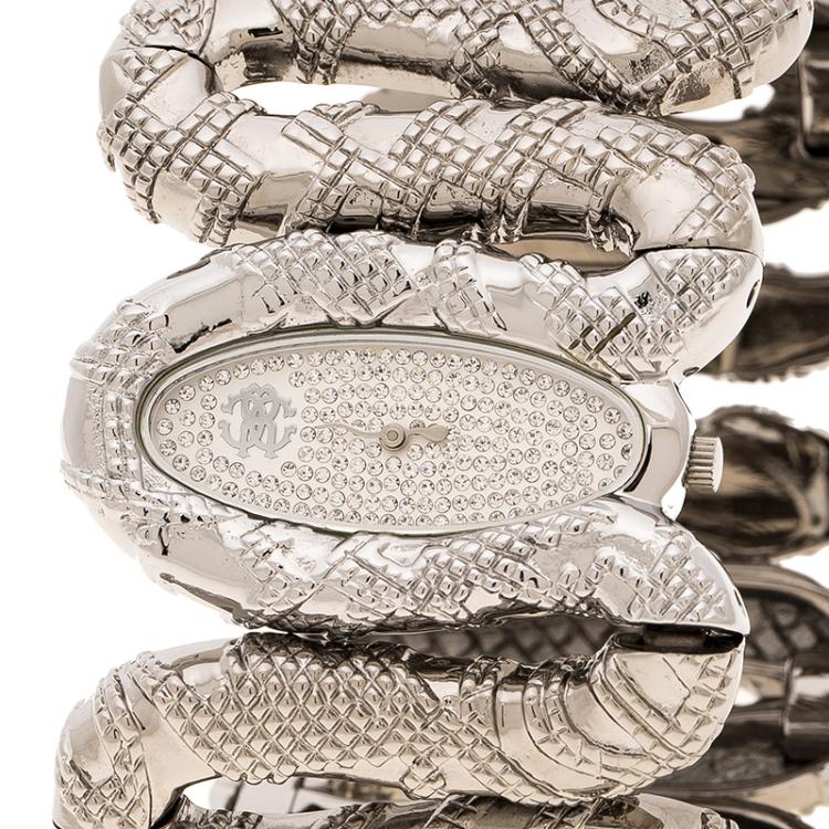 Pre Owned Roberto Cavalli Silver Stainless Steel Cleopatra R7253195615 Women's Wristwatch 40 mm