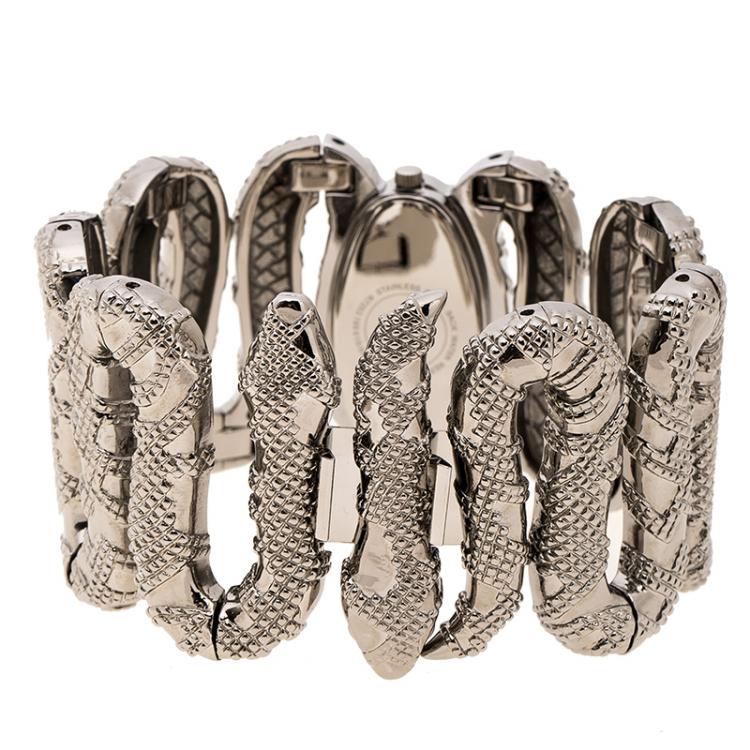 Pre Owned Roberto Cavalli Silver Stainless Steel Cleopatra R7253195615 Women's Wristwatch 40 mm