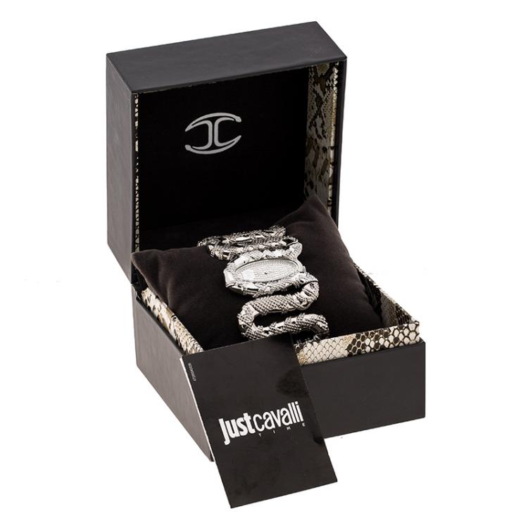 Pre Owned Roberto Cavalli Silver Stainless Steel Cleopatra R7253195615 Women's Wristwatch 40 mm