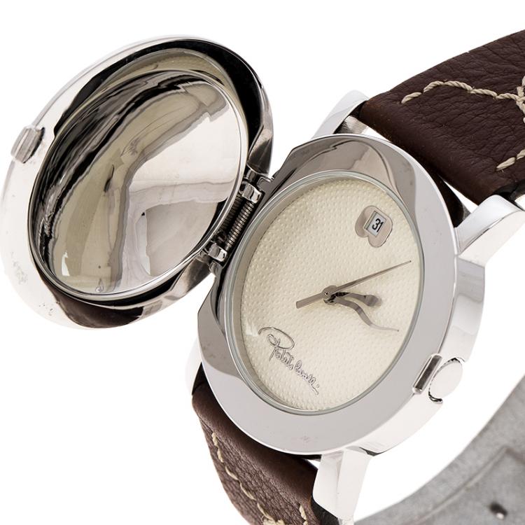 Pre Owned Roberto Cavalli White Stainless Steel Firenze Women's Wristwatch 36 mm