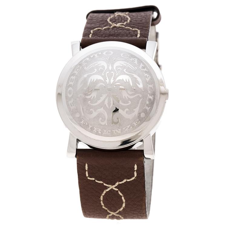 Pre Owned Roberto Cavalli White Stainless Steel Firenze Women's Wristwatch 36 mm