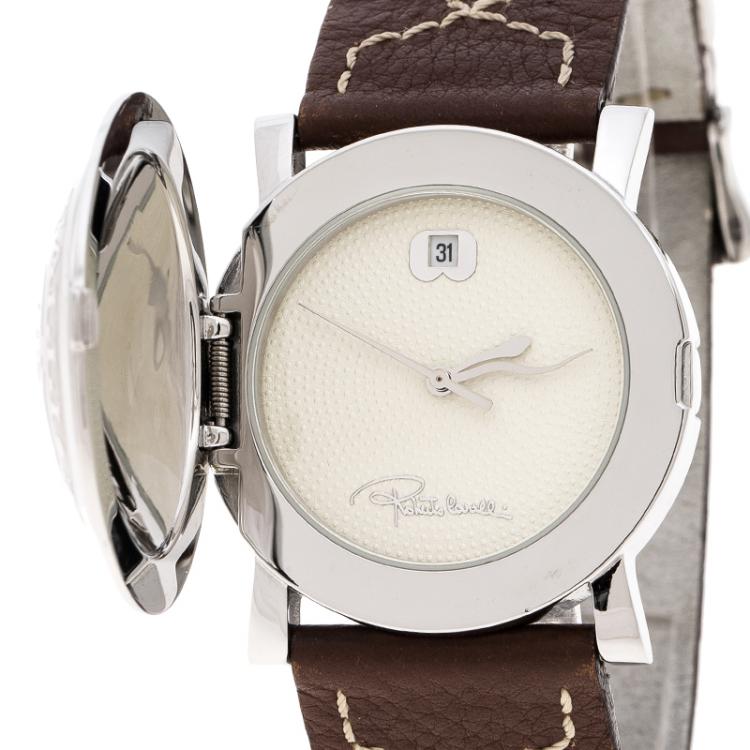 Pre Owned Roberto Cavalli White Stainless Steel Firenze Women's Wristwatch 36 mm