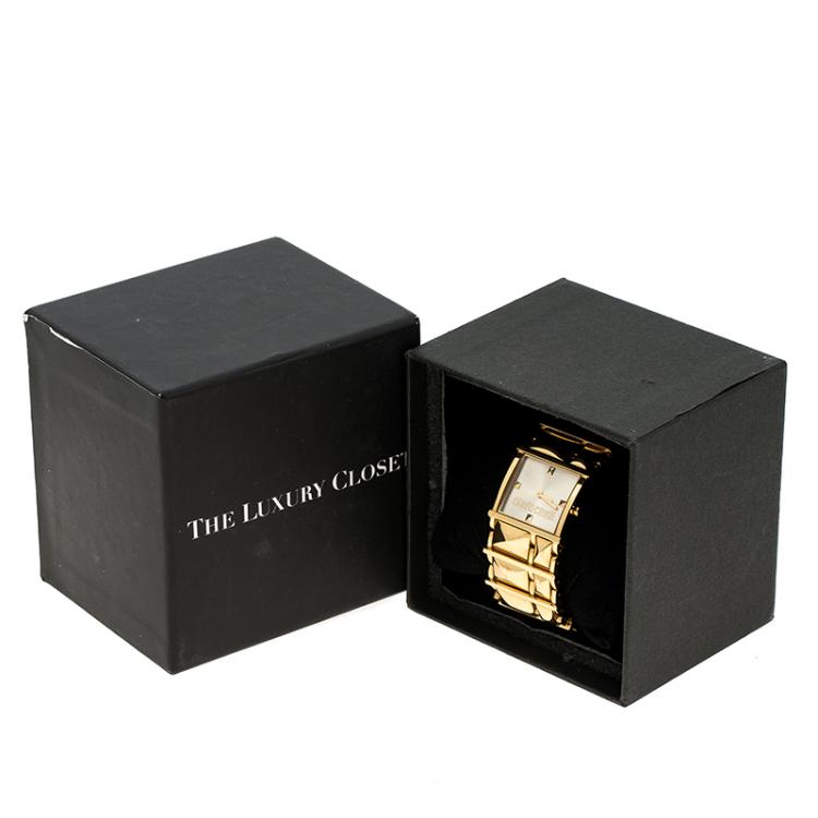 Pre Owned Roberto Cavalli Gold Tone Stainless Steel Rectangle Women's Wristwatch 27 mm