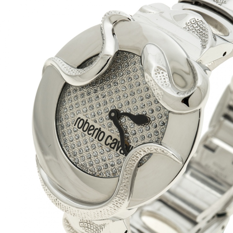 Pre Owned Roberto Cavalli Silver Stainless Steel Snake Women's Wristwatch 37 mm