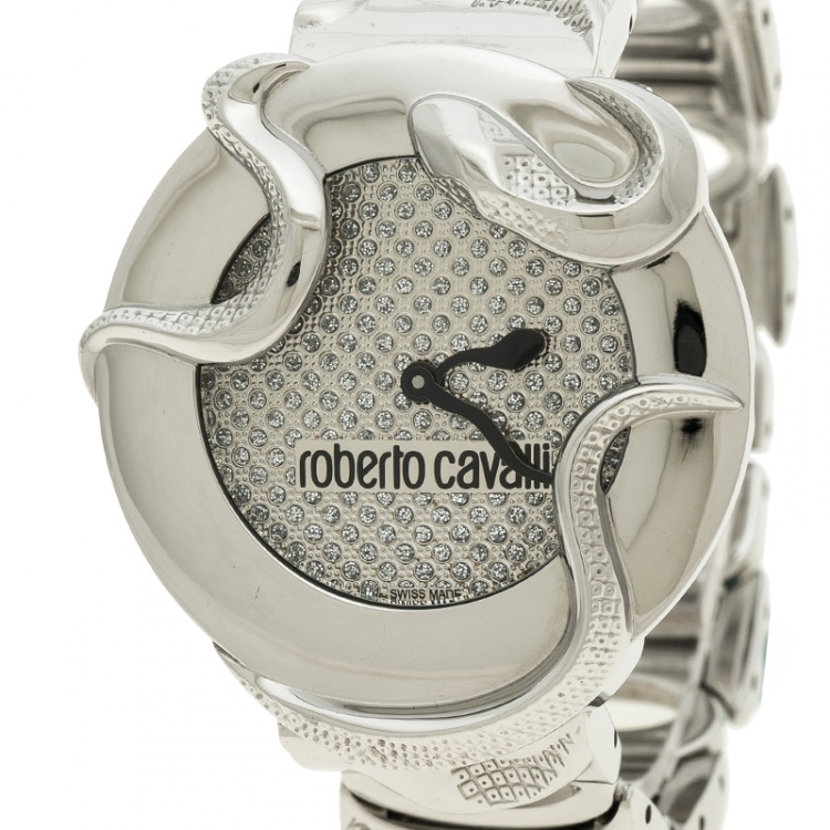 Pre Owned Roberto Cavalli Silver Stainless Steel Snake Women's Wristwatch 37 mm