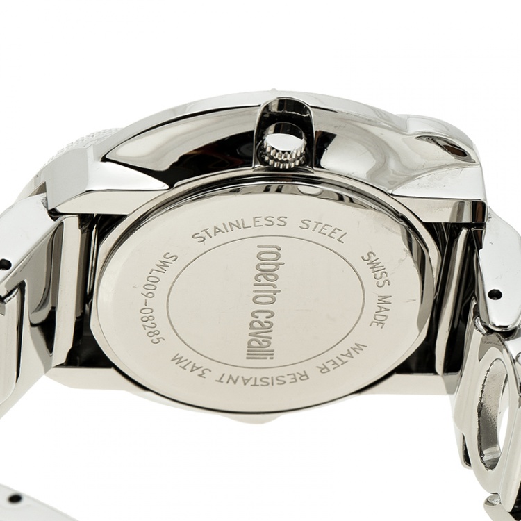 Pre Owned Roberto Cavalli Silver Stainless Steel Snake Women's Wristwatch 37 mm