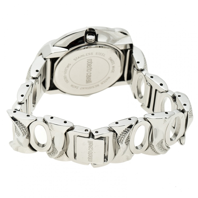 Pre Owned Roberto Cavalli Silver Stainless Steel Snake Women's Wristwatch 37 mm