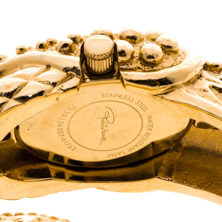 Pre Owned Roberto Cavalli Gold Tone Eva Snake Hinged Bangle Women's Wristwatch 22MM