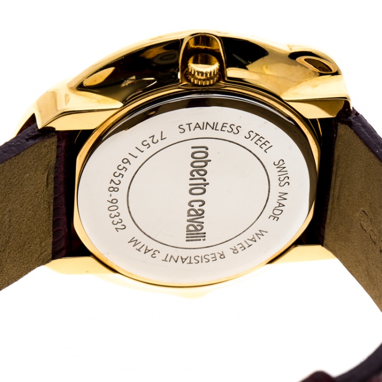 Pre Owned Roberto Cavalli Gold Plated Stainless Steel Snake 7251165528 Women's Wristwatch 38 mm
