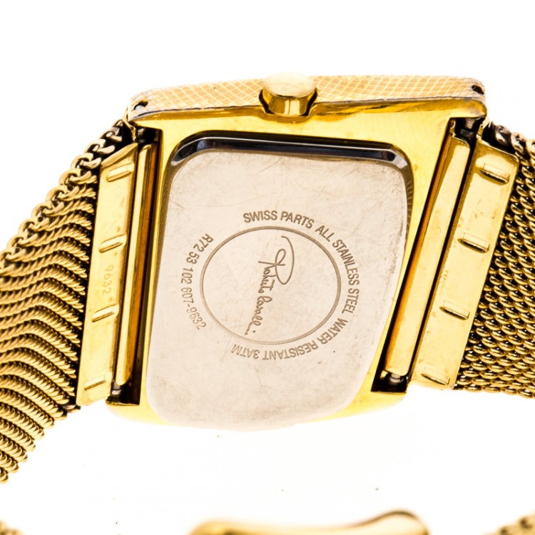 Pre Owned Roberto Cavalli Gold Plated Stainless Steel and Diamonds Curvo Women's Wristwatch 30 mm