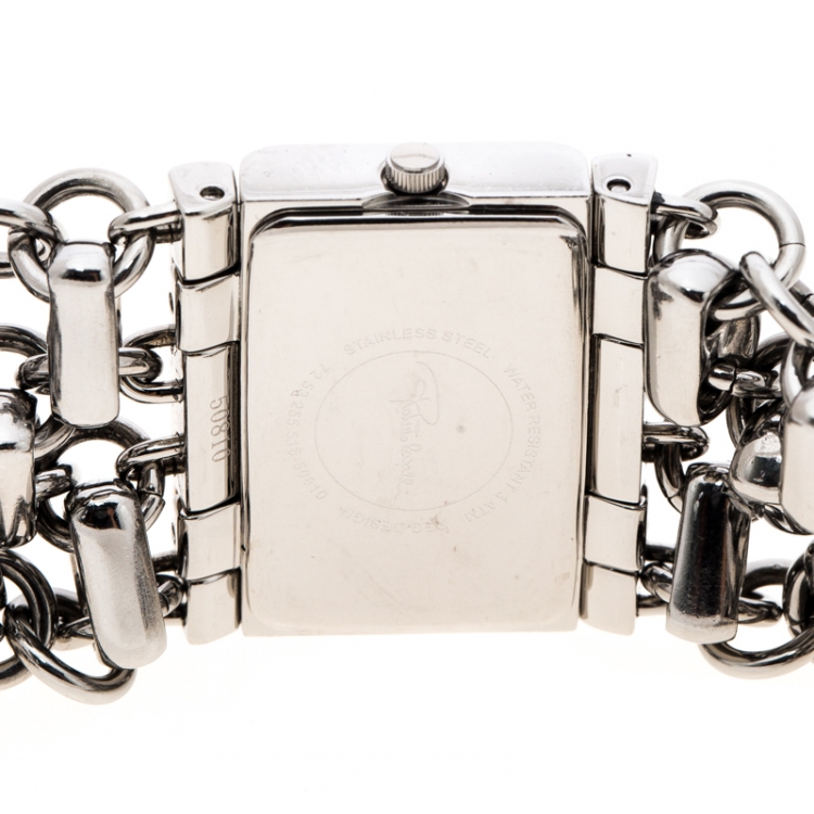 Pre Owned Roberto Cavalli Silver White Stainless Steel Chain Women's Wristwatch 28MM