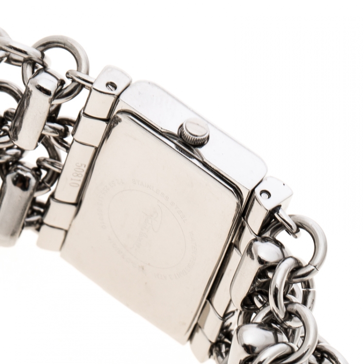 Pre Owned Roberto Cavalli Silver White Stainless Steel Chain Women's Wristwatch 28MM