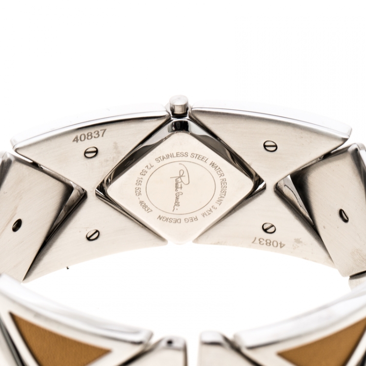 Pre Owned Roberto Cavalli Silver Stainless Steel Triangle Women's Wristwatch 27 mm