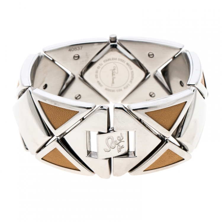 Pre Owned Roberto Cavalli Silver Stainless Steel Triangle Women's Wristwatch 27 mm