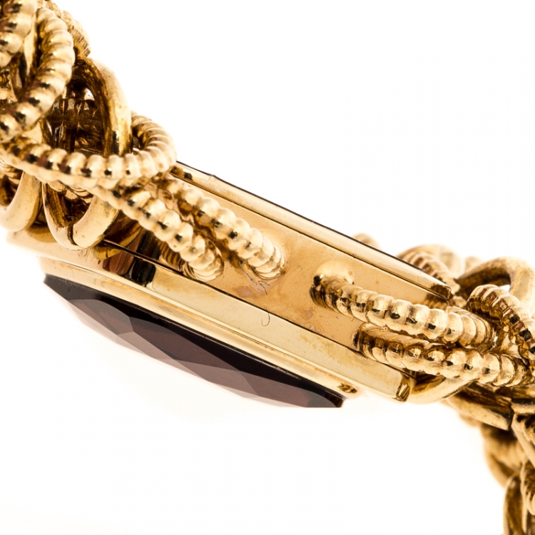 Pre Owned Roberto Cavalli Pink Yellow Gold Plated Stainless Steel Chain Link Women's Wristwatch 24 mm